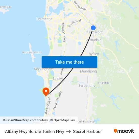 Albany Hwy Before Tonkin Hwy to Secret Harbour map