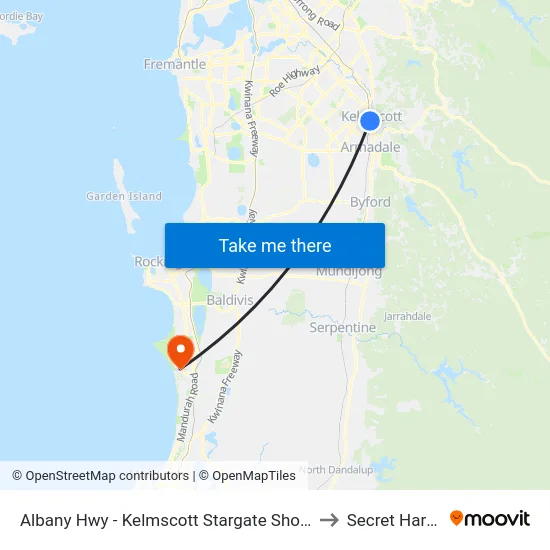 Albany Hwy - Kelmscott Stargate Shopping Ctr to Secret Harbour map