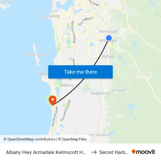 Albany Hwy Armadale Kelmscott Hospital to Secret Harbour map