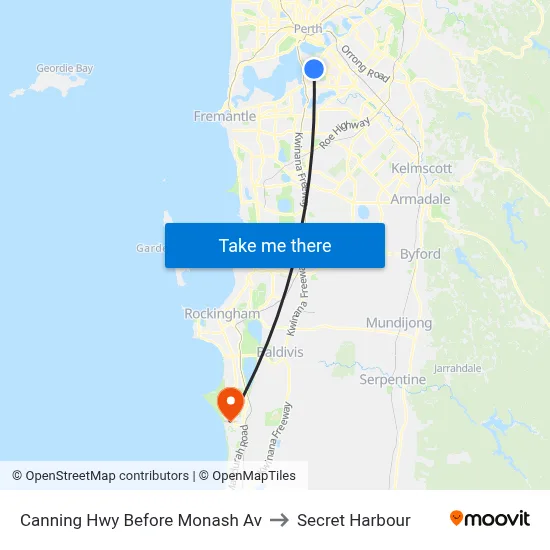 Canning Hwy Before Monash Av to Secret Harbour map