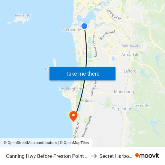 Canning Hwy Before Preston Point Rd to Secret Harbour map