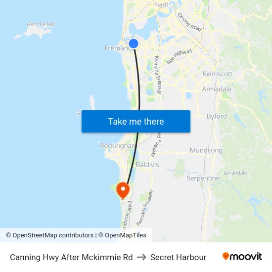 Canning Hwy After Mckimmie Rd to Secret Harbour map