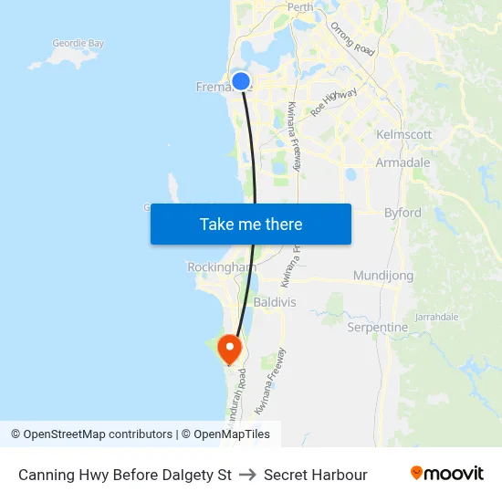 Canning Hwy Before Dalgety St to Secret Harbour map