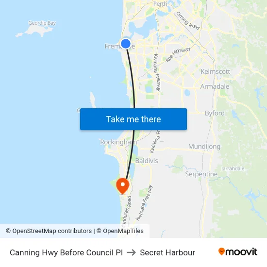 Canning Hwy Before Council Pl to Secret Harbour map