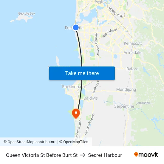 Queen Victoria St Before Burt St to Secret Harbour map