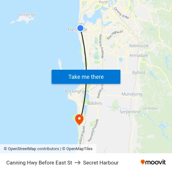 Canning Hwy Before East St to Secret Harbour map
