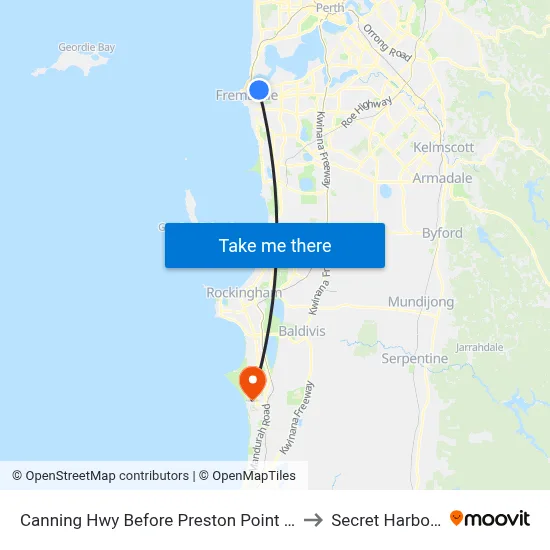 Canning Hwy Before Preston Point Rd to Secret Harbour map