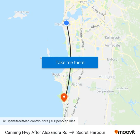 Canning Hwy After Alexandra Rd to Secret Harbour map