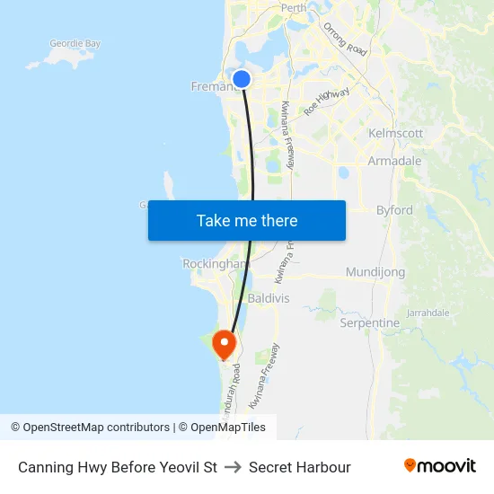 Canning Hwy Before Yeovil St to Secret Harbour map