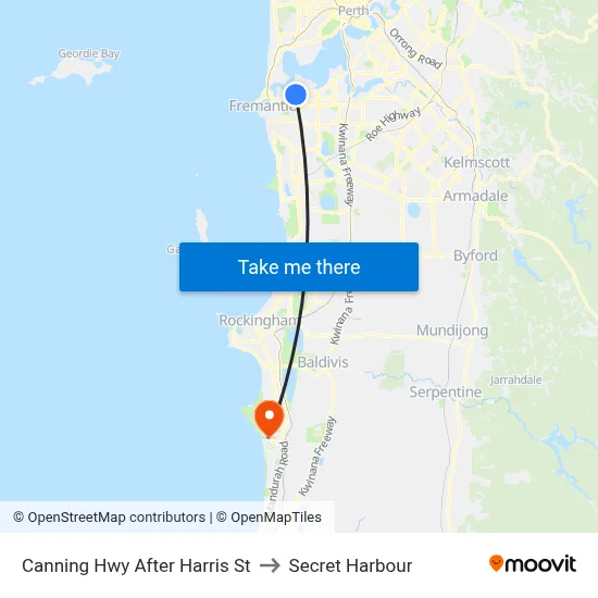 Canning Hwy After Harris St to Secret Harbour map