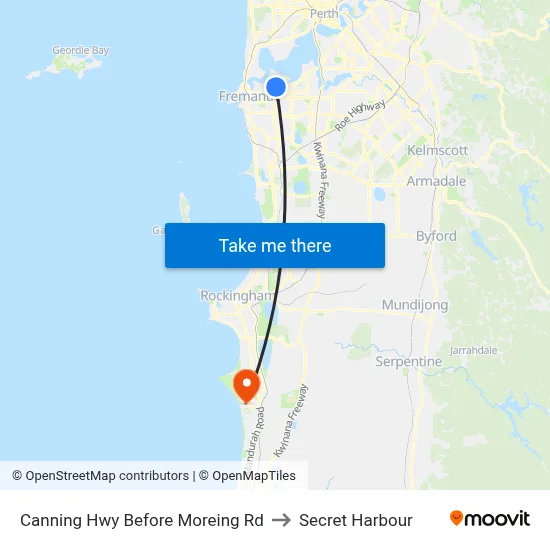 Canning Hwy Before Moreing Rd to Secret Harbour map