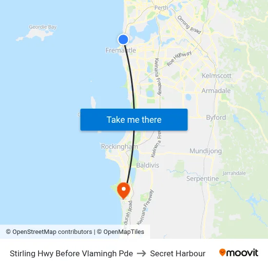 Stirling Hwy Before Vlamingh Pde to Secret Harbour map