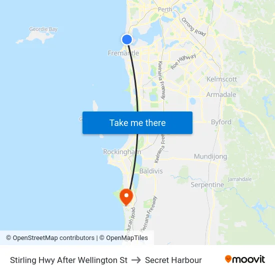 Stirling Hwy After Wellington St to Secret Harbour map