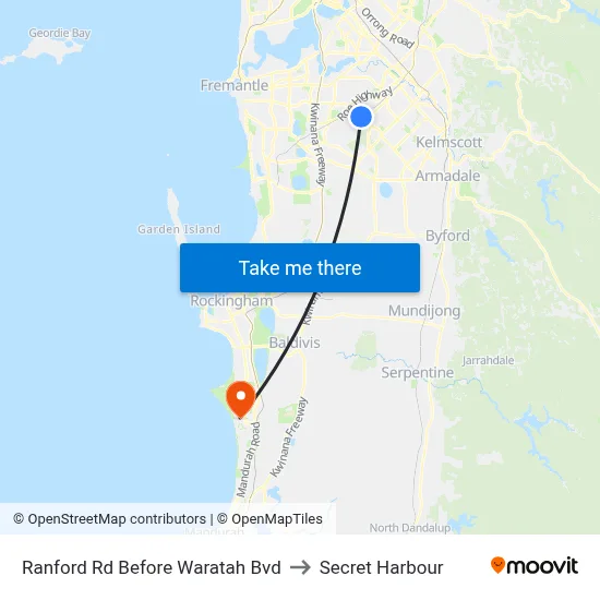 Ranford Rd Before Waratah Bvd to Secret Harbour map