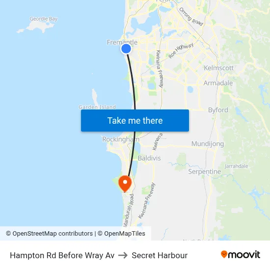 Hampton Rd Before Wray Av to Secret Harbour map