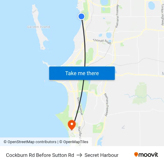 Cockburn Rd Before Sutton Rd to Secret Harbour map