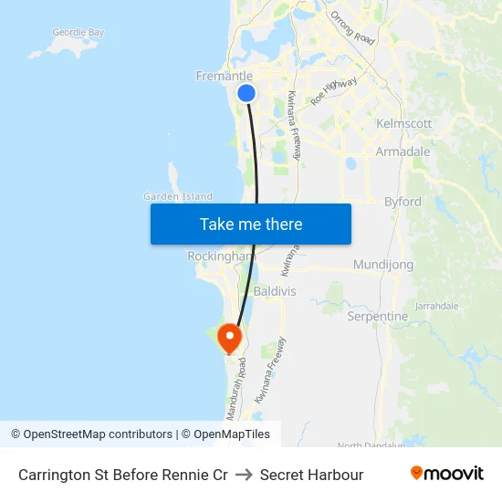 Carrington St Before Rennie Cr to Secret Harbour map