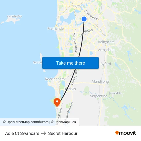 Adie Ct Swancare to Secret Harbour map