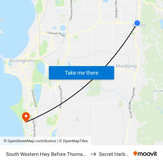 South Western Hwy Before Thomas Rd to Secret Harbour map