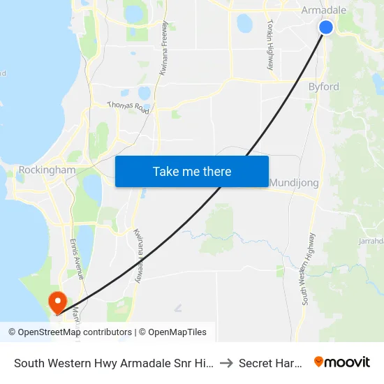 South Western Hwy Armadale Snr High Sch to Secret Harbour map