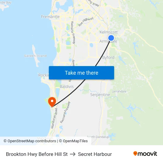 Brookton Hwy Before Hill St to Secret Harbour map