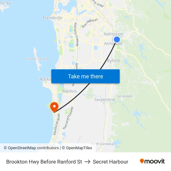 Brookton Hwy Before Ranford St to Secret Harbour map