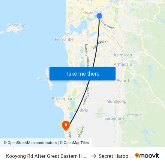 Kooyong Rd After Great Eastern Hwy to Secret Harbour map