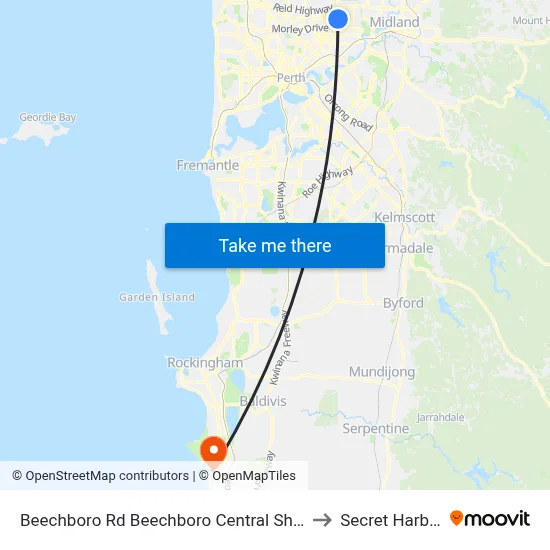 Beechboro Rd Beechboro Central Shop Ctr to Secret Harbour map