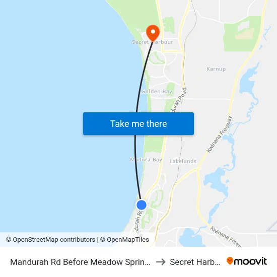 Mandurah Rd Before Meadow Springs Dr to Secret Harbour map