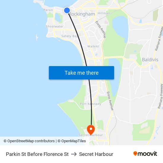 Parkin St Before Florence St to Secret Harbour map