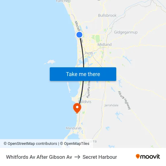 Whitfords Av After Gibson Av to Secret Harbour map