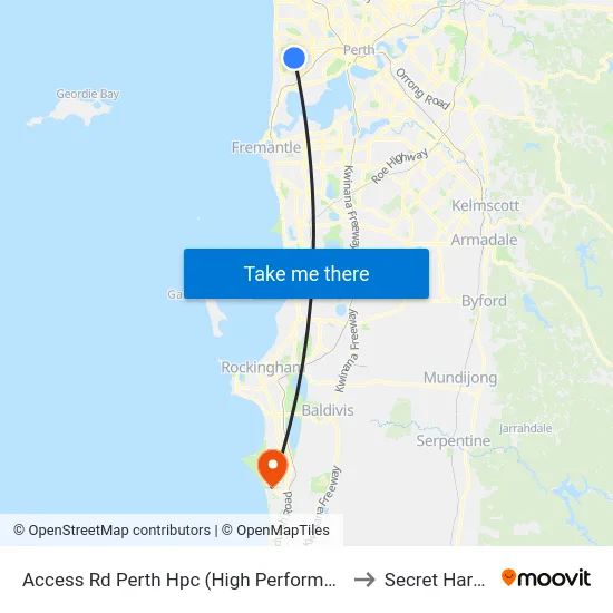 Access Rd Perth Hpc (High Performance Ctr) to Secret Harbour map