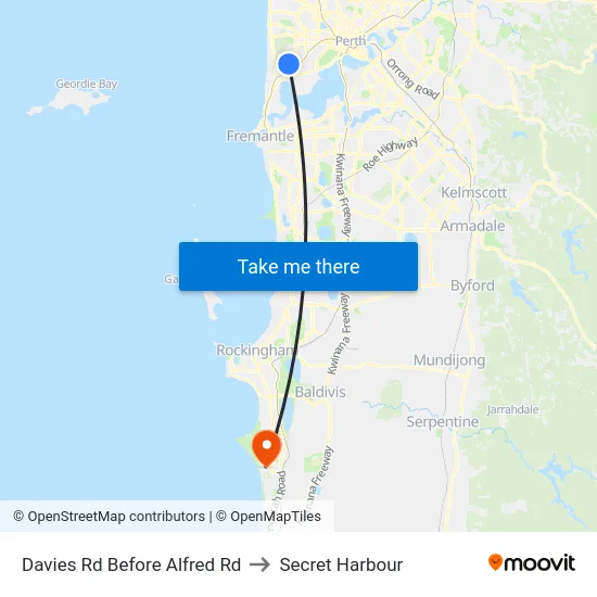 Davies Rd Before Alfred Rd to Secret Harbour map
