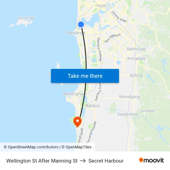 Wellington St After Manning St to Secret Harbour map
