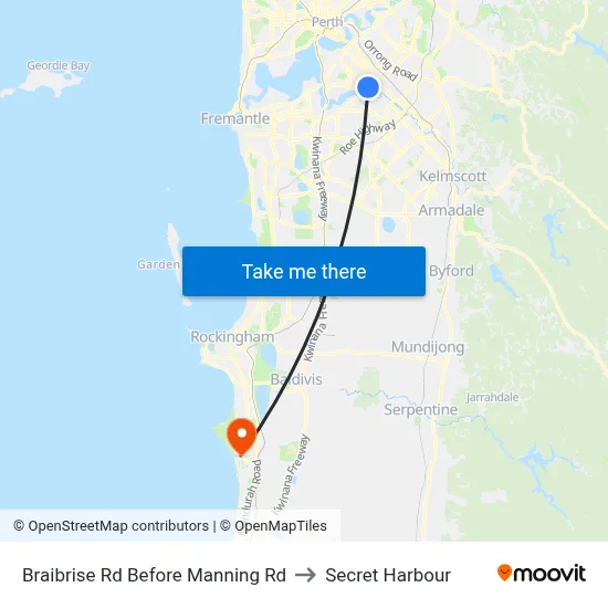 Braibrise Rd Before Manning Rd to Secret Harbour map
