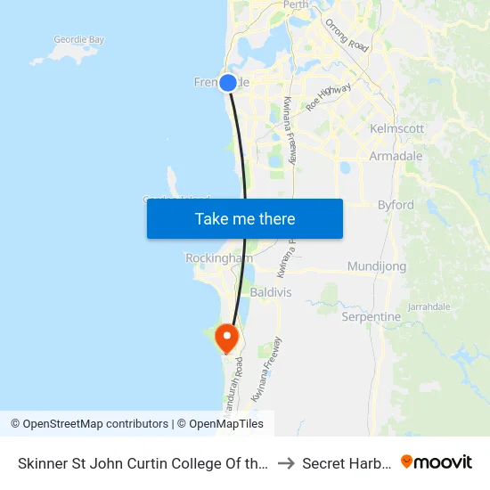 Skinner St John Curtin College Of the Arts to Secret Harbour map