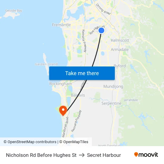 Nicholson Rd Before Hughes St to Secret Harbour map