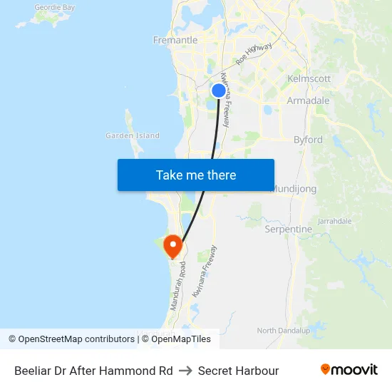 Beeliar Dr After Hammond Rd to Secret Harbour map