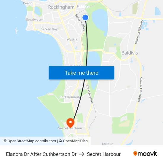 Elanora Dr After Cuthbertson Dr to Secret Harbour map