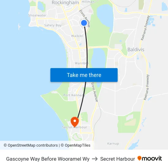 Gascoyne Way Before Wooramel Wy to Secret Harbour map