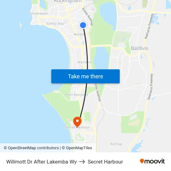 Willmott Dr After Lakemba Wy to Secret Harbour map