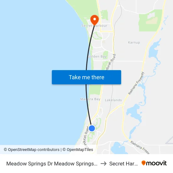 Meadow Springs Dr Meadow Springs Golf Club to Secret Harbour map