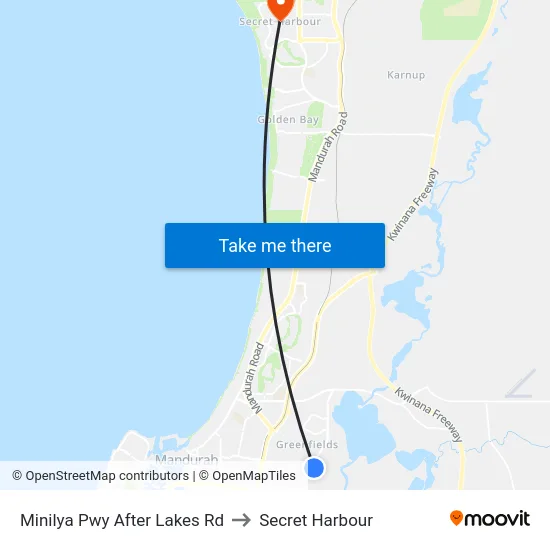 Minilya Pwy After Lakes Rd to Secret Harbour map
