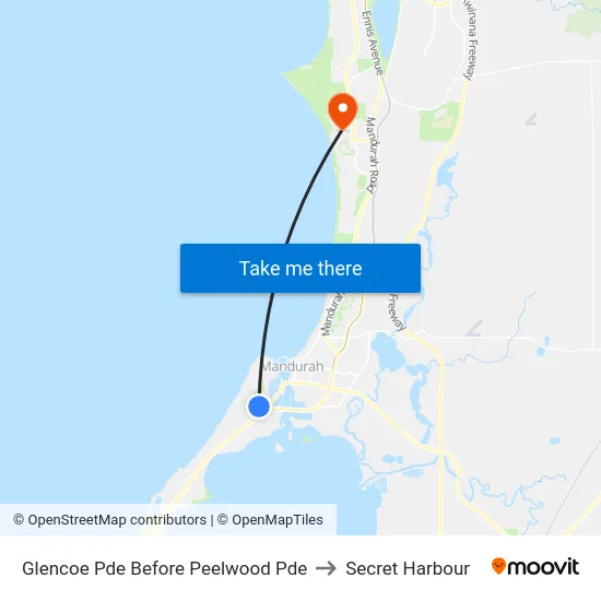Glencoe Pde Before Peelwood Pde to Secret Harbour map