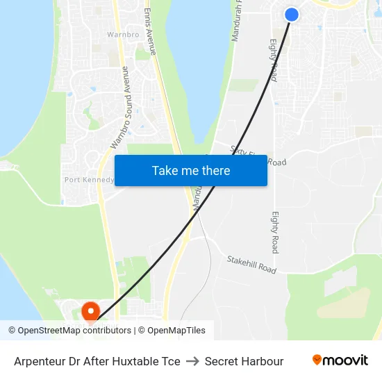 Arpenteur Dr After Huxtable Tce to Secret Harbour map