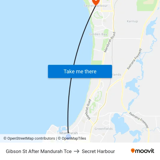 Gibson St After Mandurah Tce to Secret Harbour map