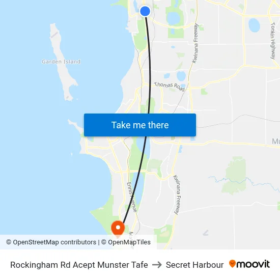 Rockingham Rd Acept Munster Tafe to Secret Harbour map
