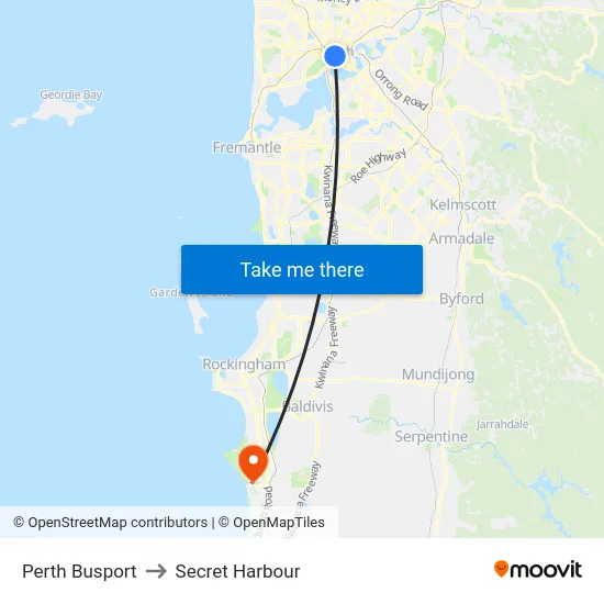Perth Busport to Secret Harbour map