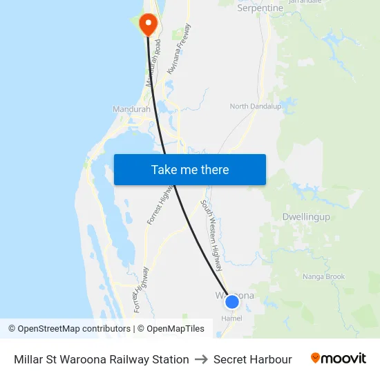 Millar St Waroona Railway Station to Secret Harbour map