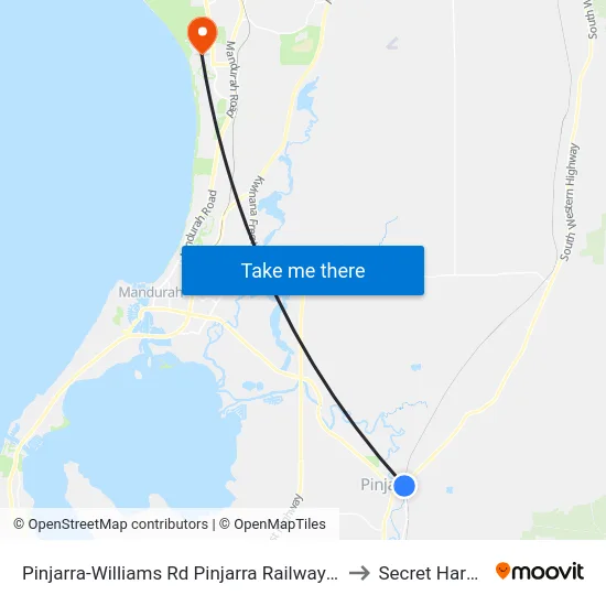 Pinjarra-Williams Rd Pinjarra Railway Station to Secret Harbour map